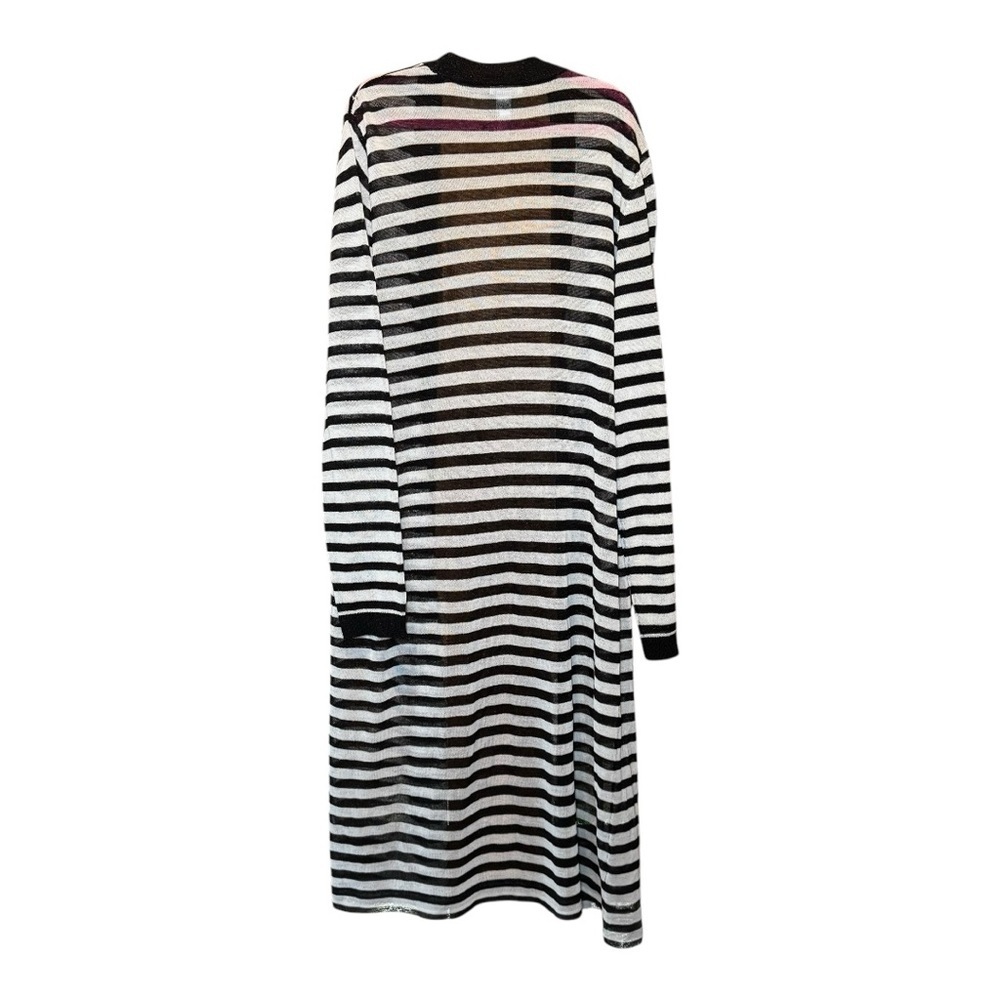 CHICO’S Striped Black and White Long Cardigan Size 2 - Picture 4 of 7